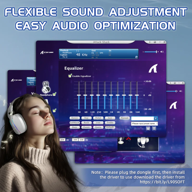 ATTACK SHARK L90 Ultra-Light Wireless Headset,RGB,Foldable,Triple- Mode-2.4Ghz/Bluetooth/Wired Gaming Headphone with mic,40mm Driver,7.1 Surround Sound,for Xbox/PS4/PS5/PC ,White
