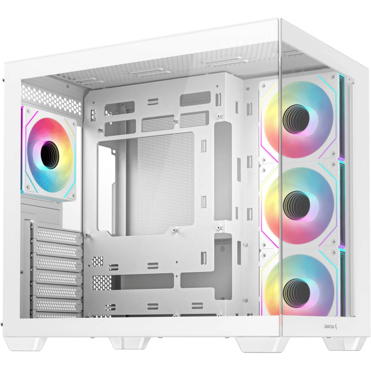 DeepCool CG530 4F Panoramic ATX Mid-Tower Case 4x Pre Installed Fans Dual Chamber, Support Back Connectors & Up to 2x 360mm +280mm Radiators, Front 2x USB3.0 , White