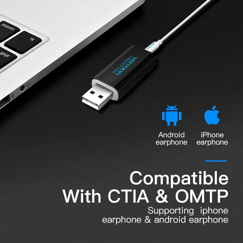Vention USB External Sound Card Black Metal Type(OMTP-CTIA)