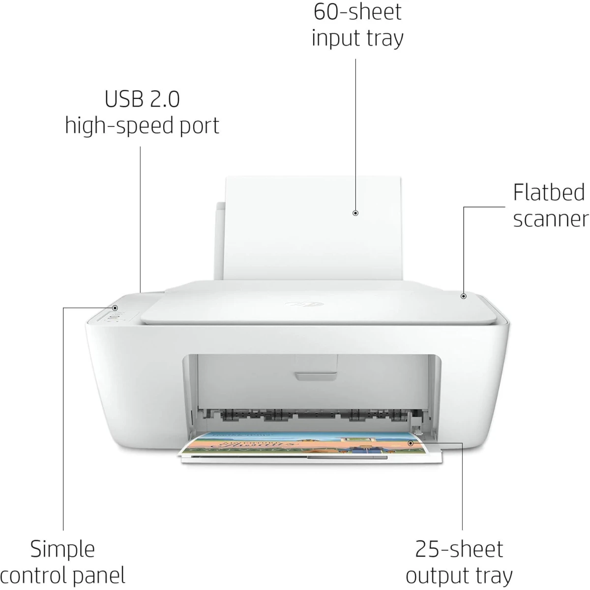 HP DeskJet 2320 All-in-One Printer, Color, Printer for Home, Print, copy, scan, Scan to PDF , White