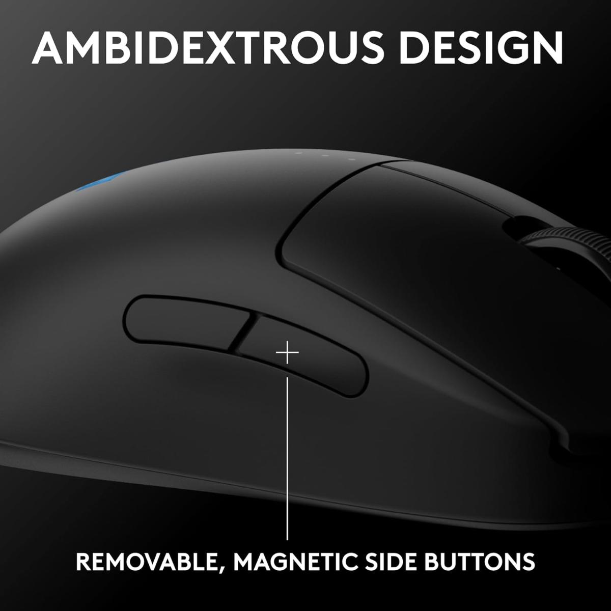 Logitech G PRO 2 Lightspeed Wireless Gaming Mouse, Right- or Left-Handed Mouse with up to 4 Customizable and Switchable Magnetic Side Buttons, 32K DPI Sensor, USB-C Charging, for PC/Mac - Black