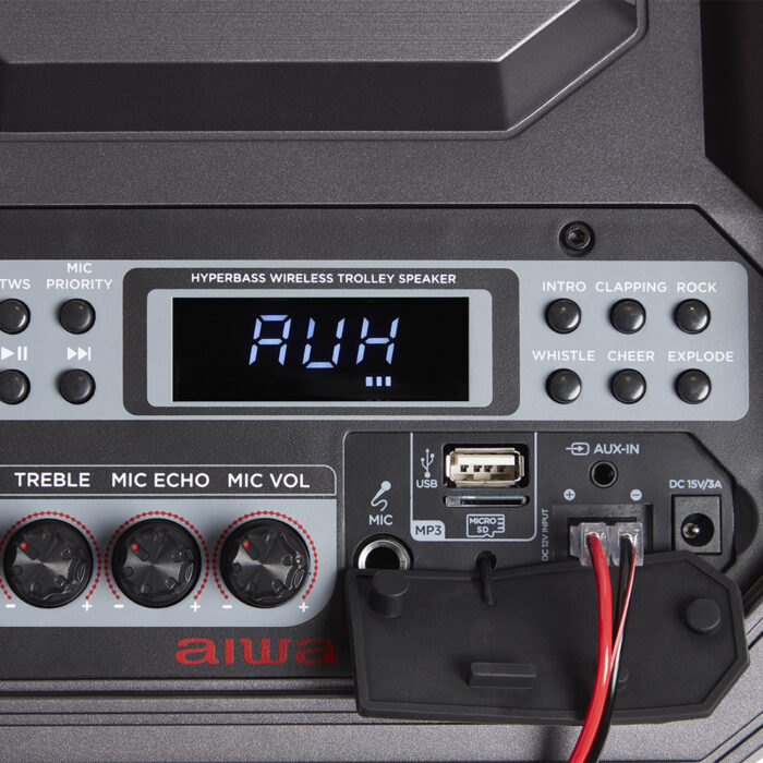 Aiwa KBTUS-608: TWS Audio System with 600W Power and RGB Front Lighting (Bluetooth, 8" Speakers with Hyperbass Technology, 12V, USB, Micro SD, Microphones Included) Colour Black
