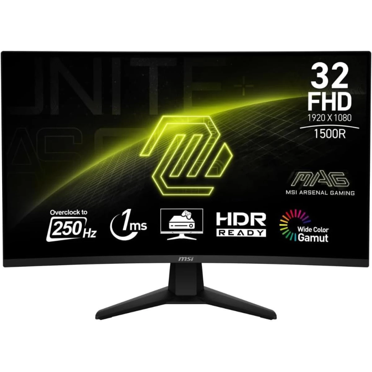 MSI MAG 32C6X 32" Full HD Curved 1500R 250Hz 1ms HDR Ready Frameless Design Anti-Flicker & Less Blue Light Adaptive sync 2x HDMI & Display Port