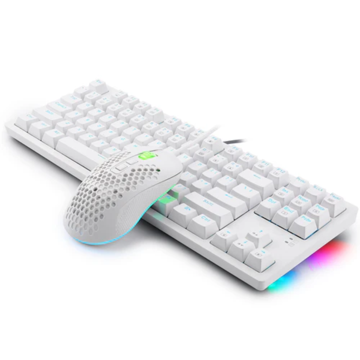 E-YOOSO Mechanical Keyboard ,Mouse,Pad Z-737 Wired Clicky Keyboard and Mouse,RGB Sidelight, 87 Keys Gaming Keyboard-White Kit