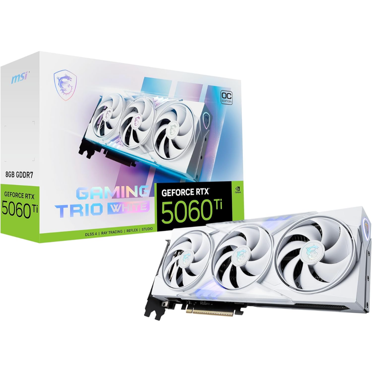 Msi Gaming RTX 5060 Ti 8G, Trio OC White Graphics Card (8GB GDDR7,128-bit, Extreme Performance: 2662 MHz, DisplayPort x3 2.1a, HDMI 2.1b, NVIDIA Blackwell Architecture