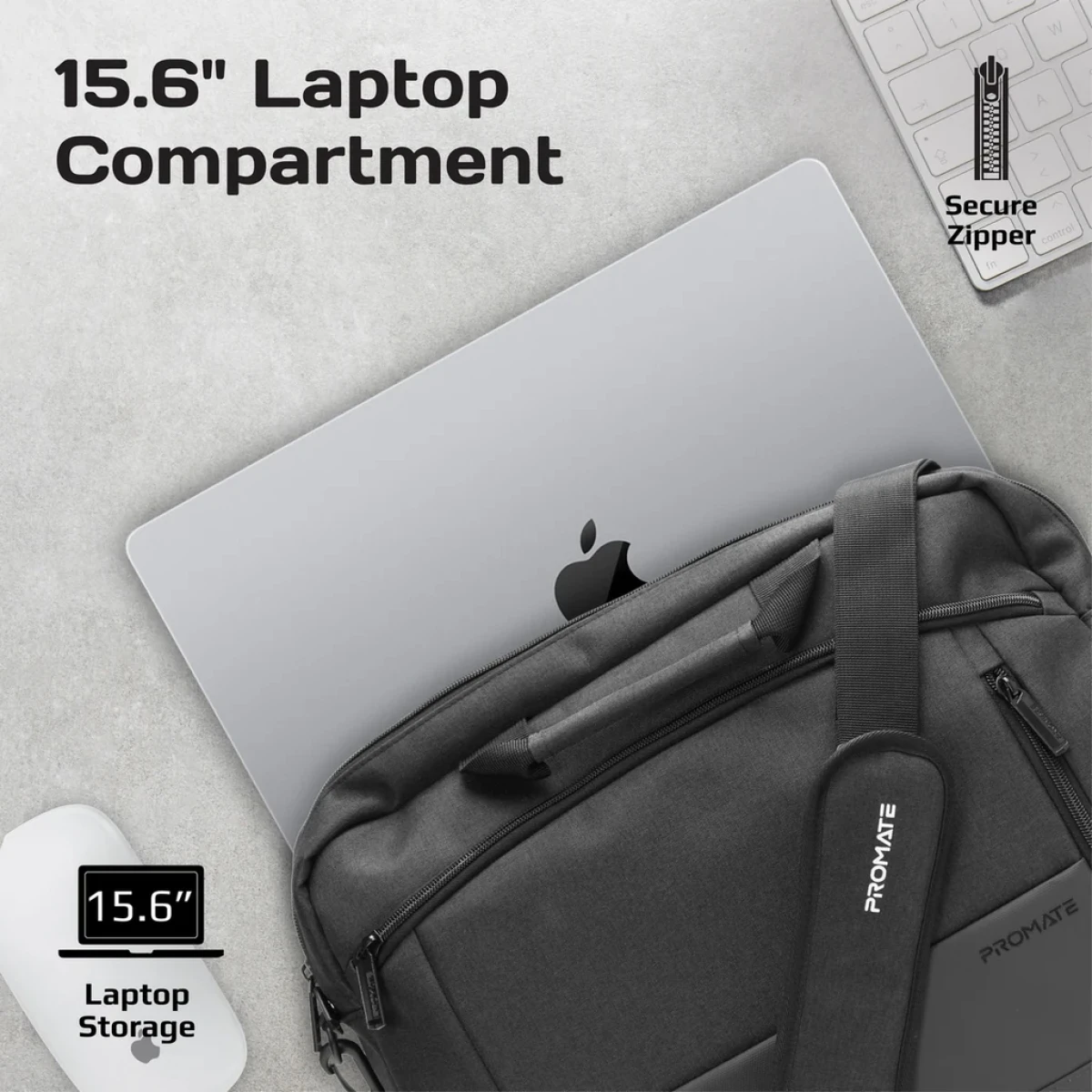 Promate Satchel-MB 15.6" Ergonomic Lightweight Messenger Bag w/ Large Compartments Front Pocket Secure Zippers & Water-Resistance