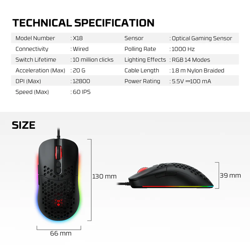 Fantech HERO X18 Gaming Mouse RGB Black