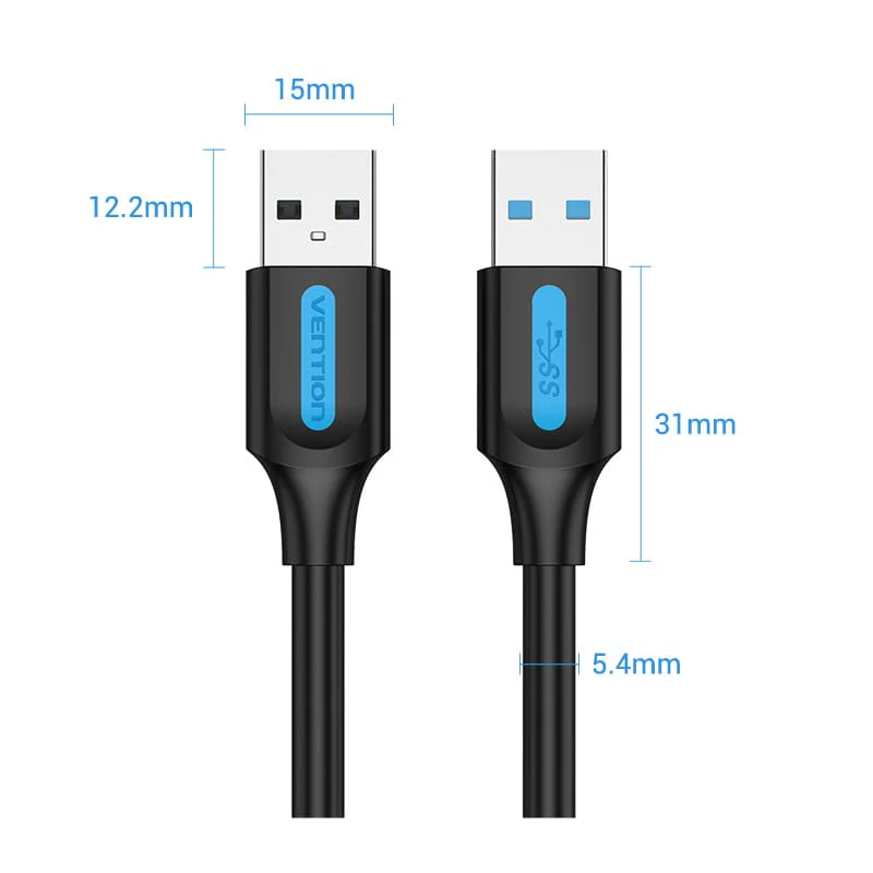 Vention USB 3.0 A Male to A Male Cable 1M Black PVC Type