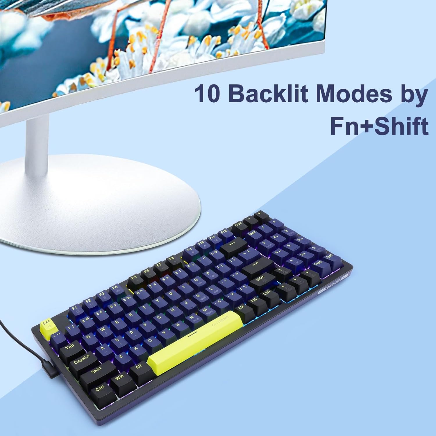 E-YOOSO Z-94 Mechanical Keyboard Rainbow Backlit, 94 Keys 90% Gaming Keyboards for Games and Office Work, Black (Red Switch)