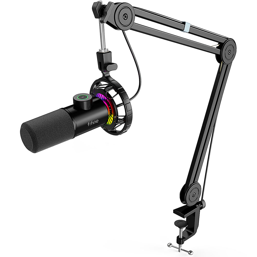 FIFINE T658 Dynamic RGB USB Microphone with Boom Arm Stand, Black hover