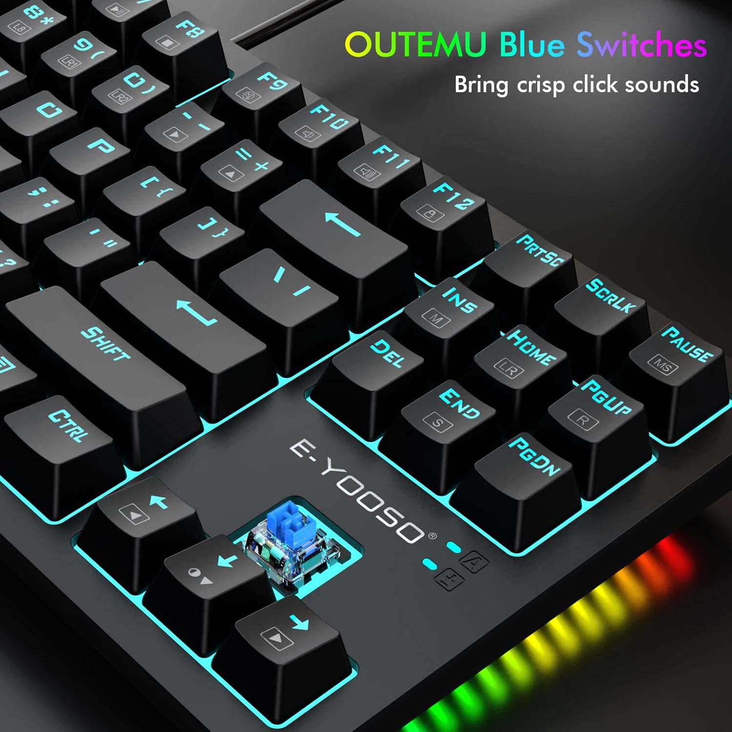 E-YOOSO Mechanical Keyboard ,Mouse,Pad Z-737 Wired Clicky Keyboard and Mouse,RGB Sidelight, 87 Keys Gaming Keyboard-Black Kit