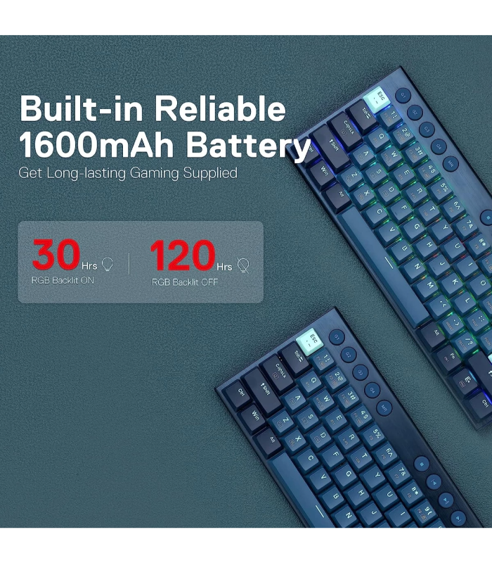 Redragon K632 Blue PRO 60% 3-Mode Connection RGB Mechanical Ultra-Thin Low Profile w/No-Lag Connection Dedicated Media Control - Red Switch - alternate view
