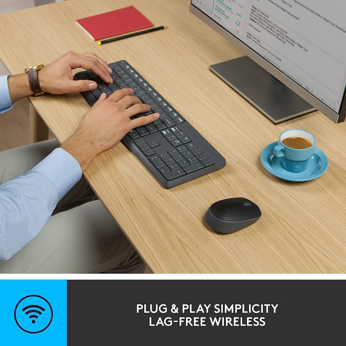 Logitech MK235 Wireless Keyboard & Mouse Combo for Windows Long Battery Life Arabic / English Layout - Black