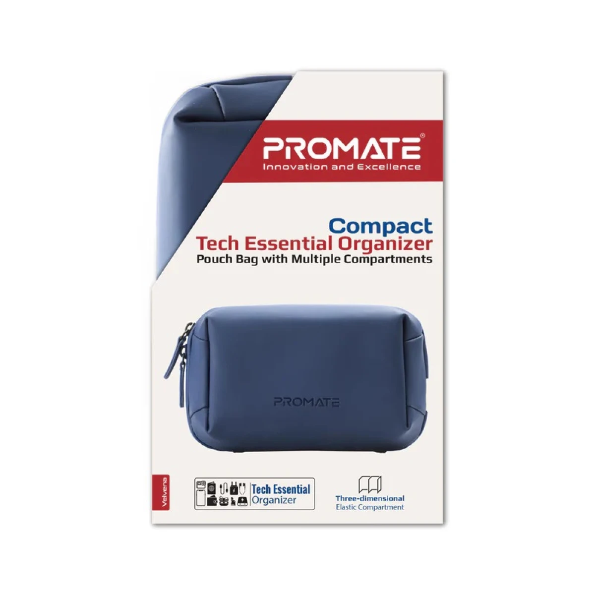 Promate Velvena Compact Tech Essential Organizer Pouch Bag with Multiple Compartments - Blue hover