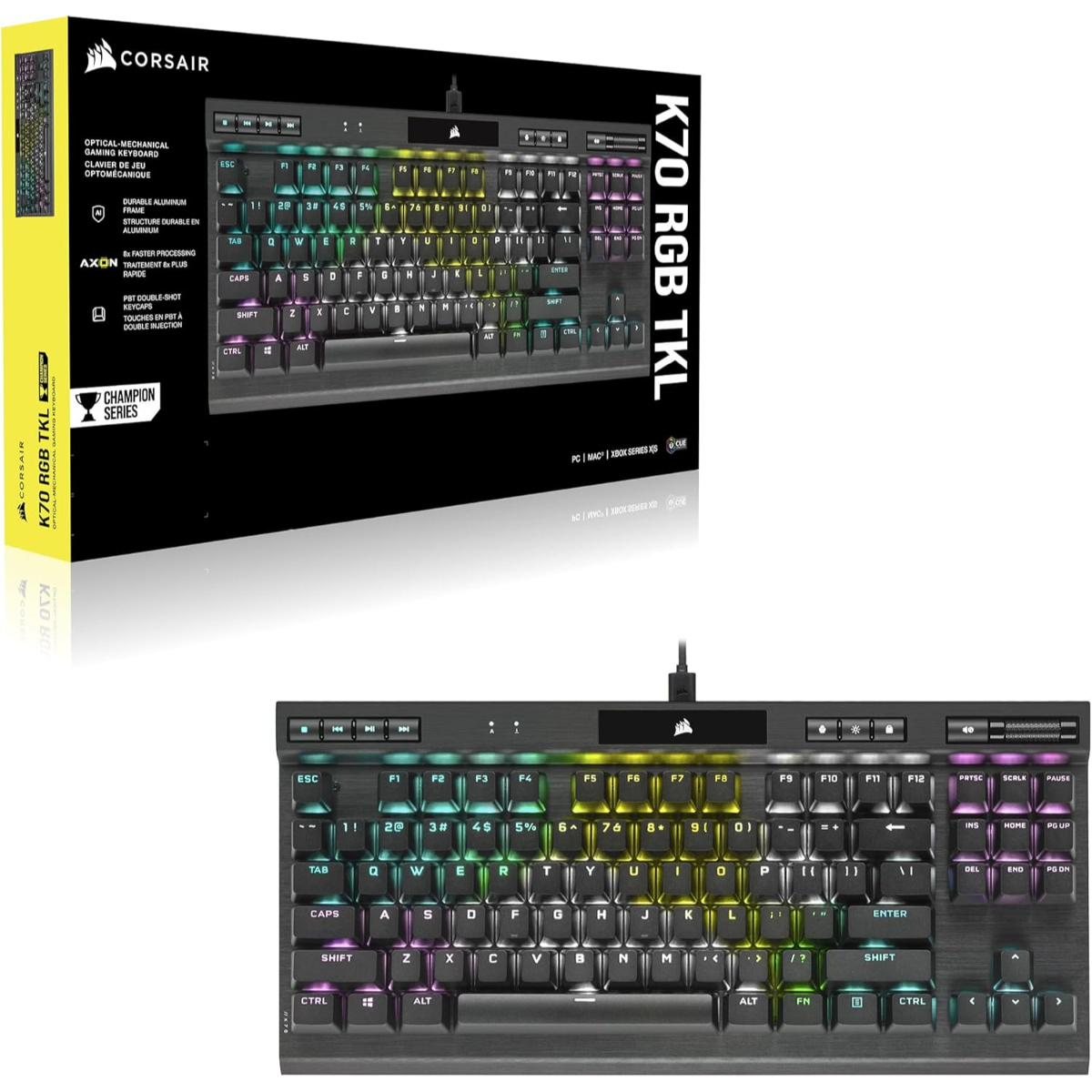 CORSAIR K70 RGB TKL – Champion Series Tenkeyless Optical-Mechanical Gaming Keyboard - OPX RGB Optical- Mechanical Keyswitches,LINEAR & HYPER-FAST Black
