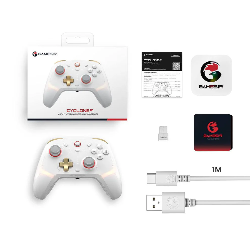 GameSir Cyclone 2 Wireless Controller – 1000Hz Polling Rate, TMR Joysticks, Hall/Micro 2-in-1 Triggers for PC/Switch/Android/iOS, PC Gaming Controller with Charging Dock , White | CYCLONE 2