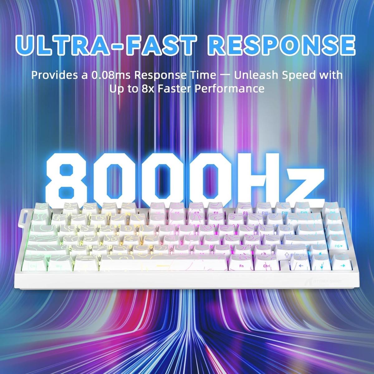 ATTACK SHARK R82HE Rapid Trigger Wired Mechanical Gaming Keyboard TKL NKRO with 8K Polling,0.005mm RT Accuracy,256K Scan Rate,5 Layer Sound Damped,Hall Effect Magnetic Switch for PC Mac(White Contour)