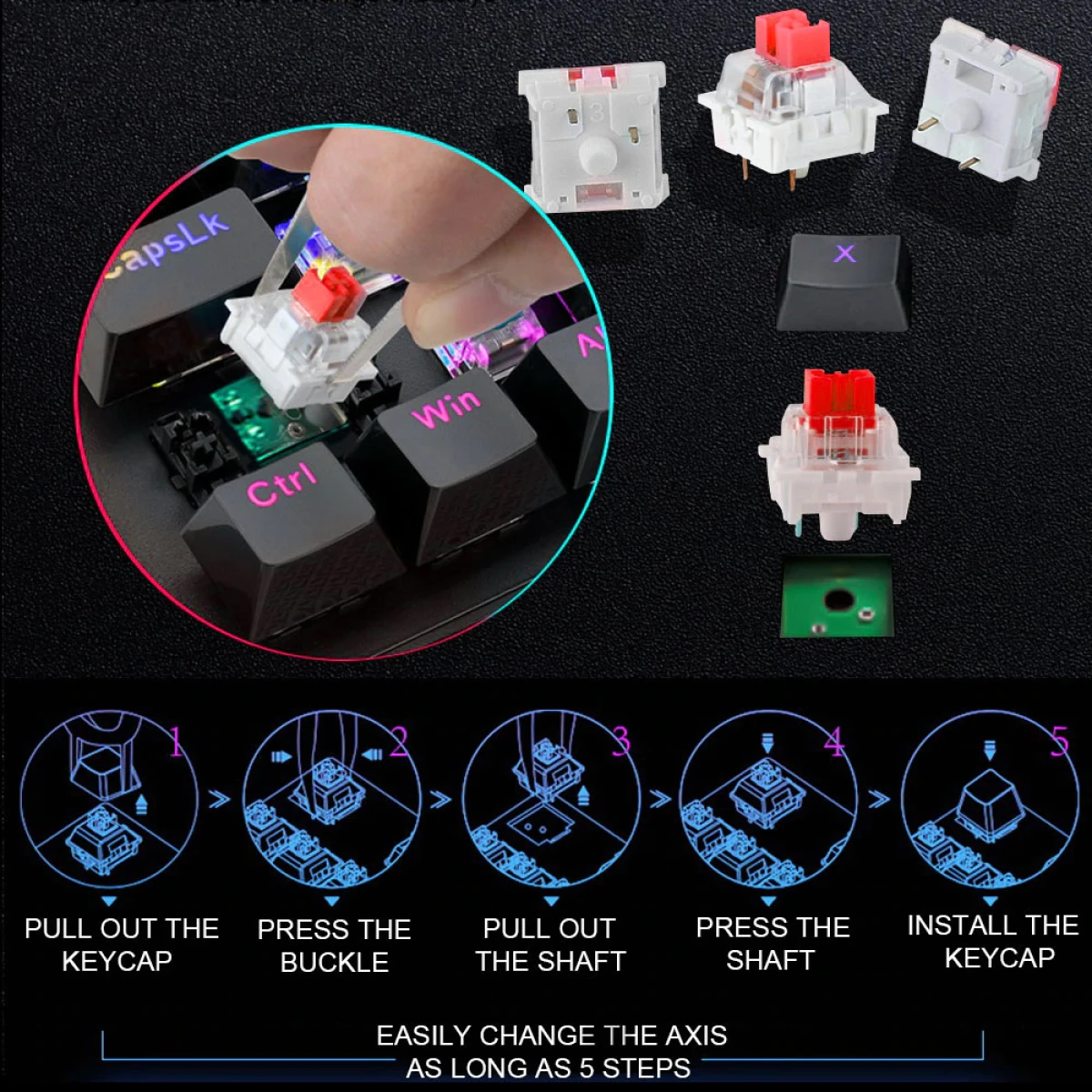 Redragon K617 Fizz RGB 60% 61 Keys Detachable Cable Mechanical Red Switches - Black