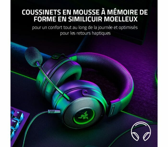 Razer Kraken V3 HyperSense Wired USB Haptic Technology Triforce Titanium 50mm Drivers Detachable Mic - Black