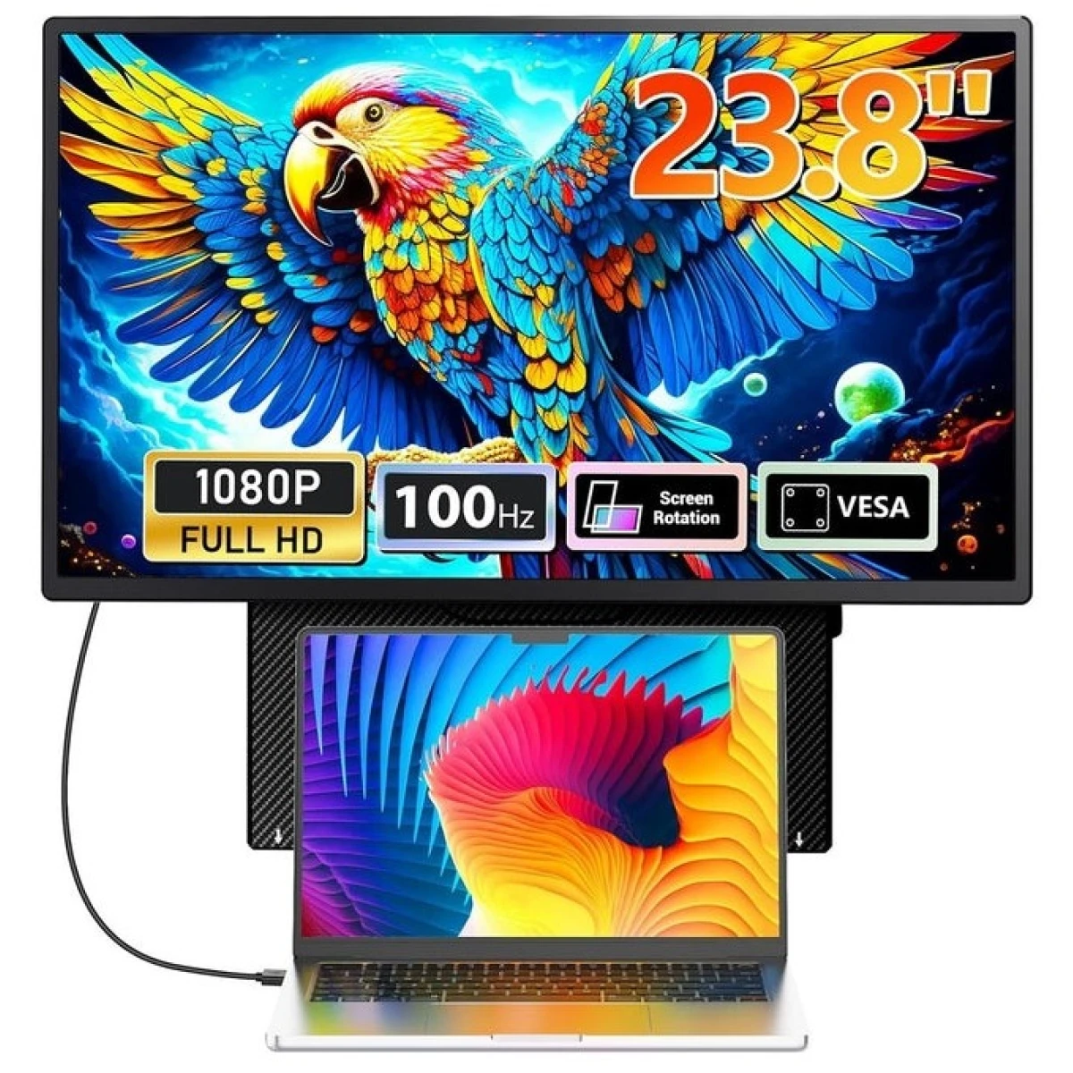 V2COM D1 24” IPS Full HD Portable 100Hz Lightweight & Portable Low Power 20W Adjustable Stand USB C & Mini HDMI Support for MAC, Windows, Android, Linux, Chrome w/ Speakers