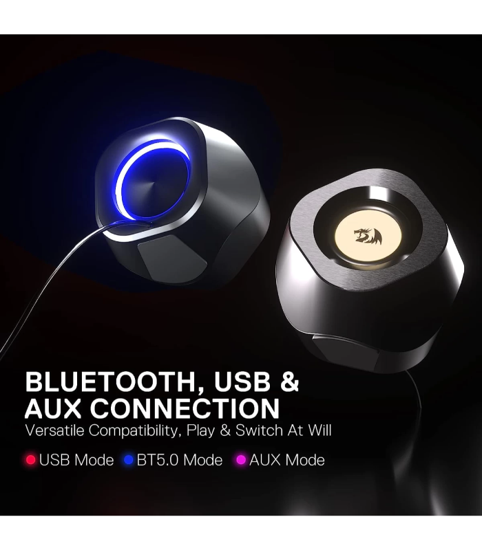 Redragon GS590 Kaidas RGB Desktop Speakers w/BT 5.0/AUX/USB Mode Compact Size Back Ambient RGB Backlight & Control Box USB Powered