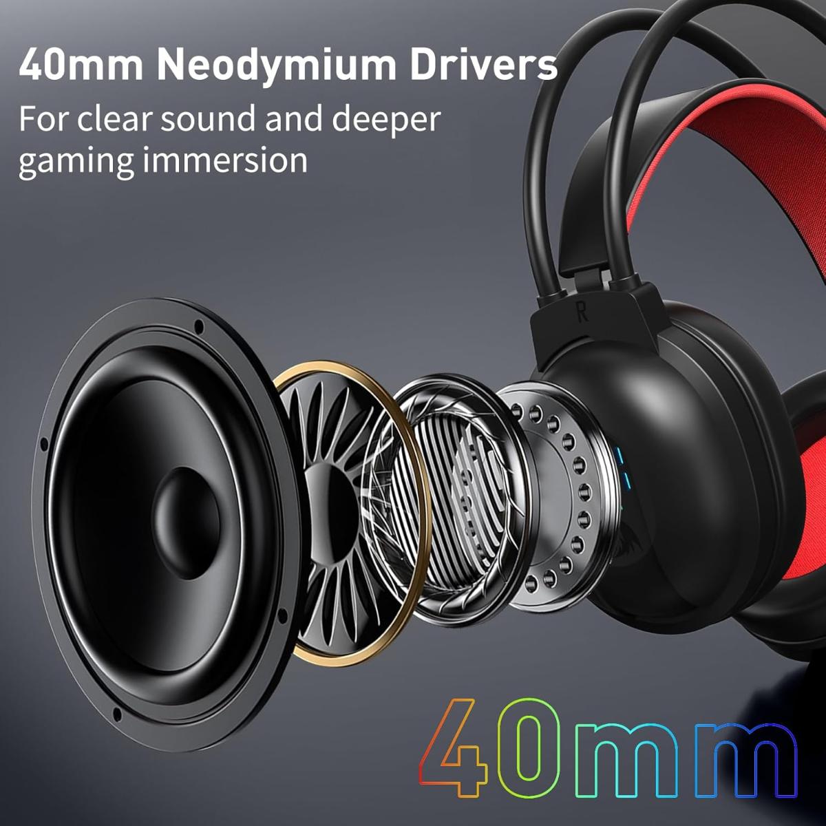 Redragon Wired Gaming Headset with Microphone, 203g Lightweight, RGB Backlit, 40mm Speakers, Noise Cancelling Mic, Soft Earmuffs, 3.5mm Jack Gaming Headphones for PC, Desktop, Laptop (Black)