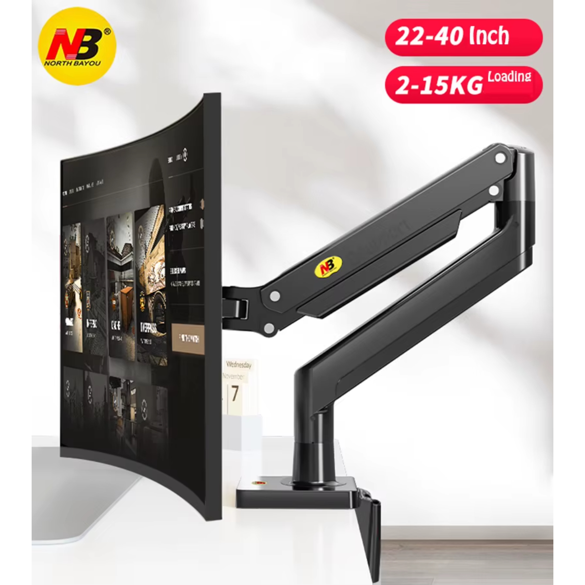 NB G40 Gas Spring Arm 22-40 inch Screen Desktop Monitor Holder 360 Rotate 2-15kgs Monitor Mount Arm with USB 3.0 Port