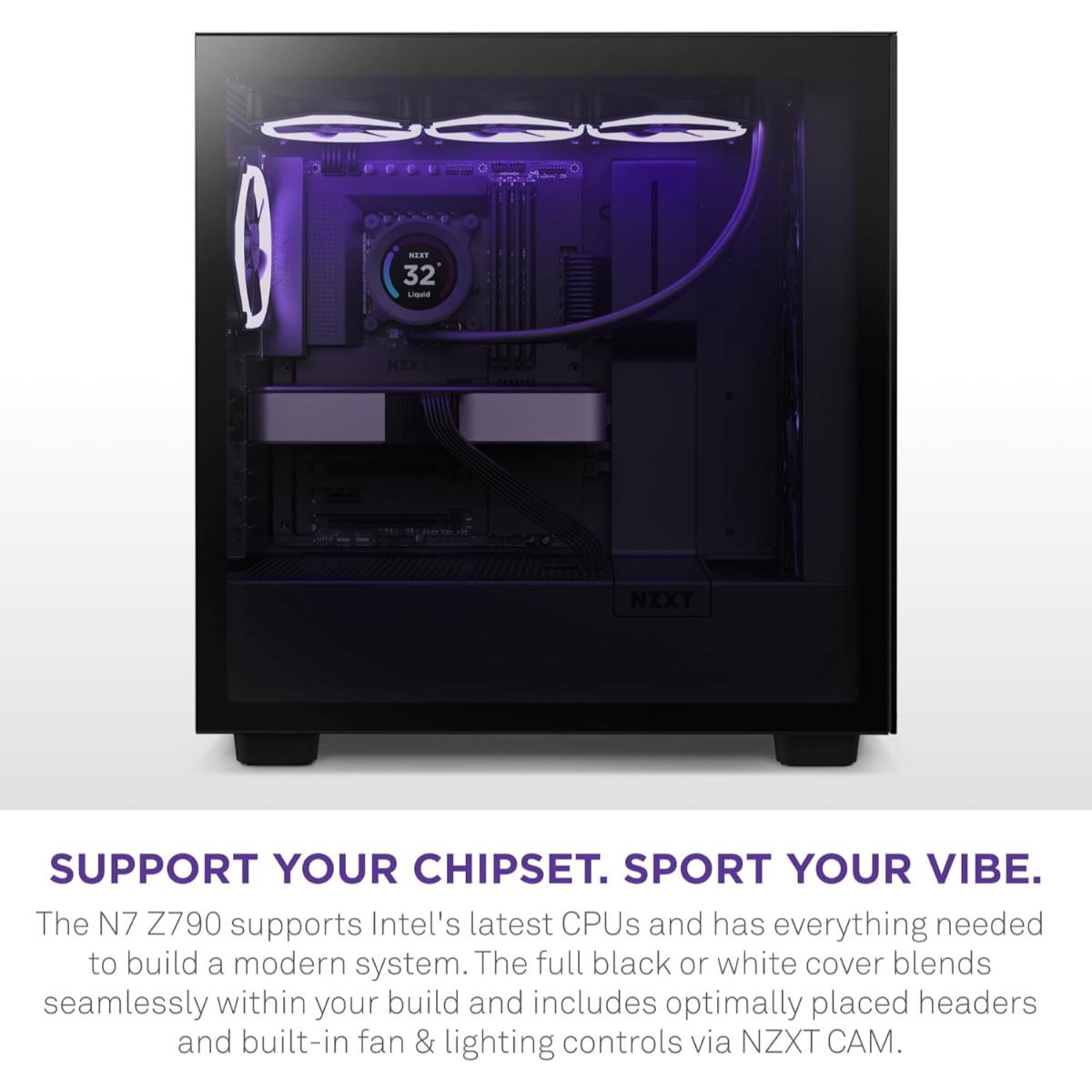 NZXT N7 Z790 Motherboard - N7-Z79XT-B1 - Intel Z790 chipset (Supports 12th, 13th, 14th Gen CPUs) - ATX Gaming Motherboard - Integrated I/O Shield - WiFi 6E connectivity - Bluetooth - Black