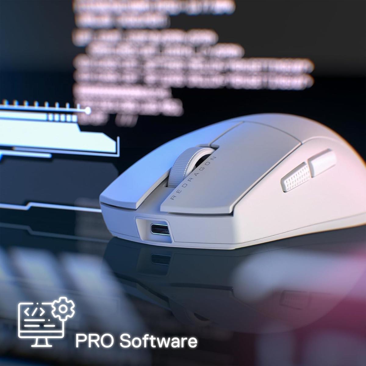 Redragon M916 PRO 3-Mode Wireless Gaming Mouse, Hype-Speed 4K Polling Rate, 49G Ultra-Light 26K DPI Mouse w/Ergonomic Natural Grip Build, Redefinable Macro Buttons, Software Supported