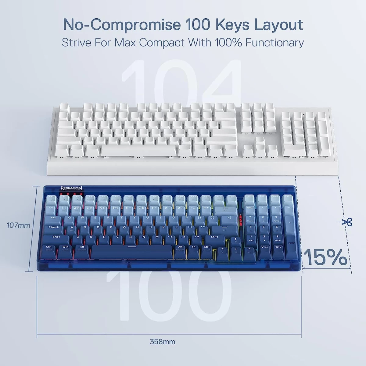 Redragon Garen K656 PRO 3-Mode RGB 100 Keys Mechanical w/Translucent Board Hot-Swappable Socket Sound Absorbing Foam & Custom Tactile Switch