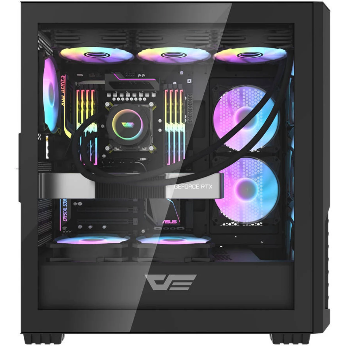 DarkFlash DF2100 Computer Case E-ATX/ATX/M-ATX/ITX, 4x pre-installed ARGB Fans, up to 360mm Radiators & 11x 120mm Fans Support, SPCC + ABS, 3x USB-A / 3.5mm Audio Jack Port - Black