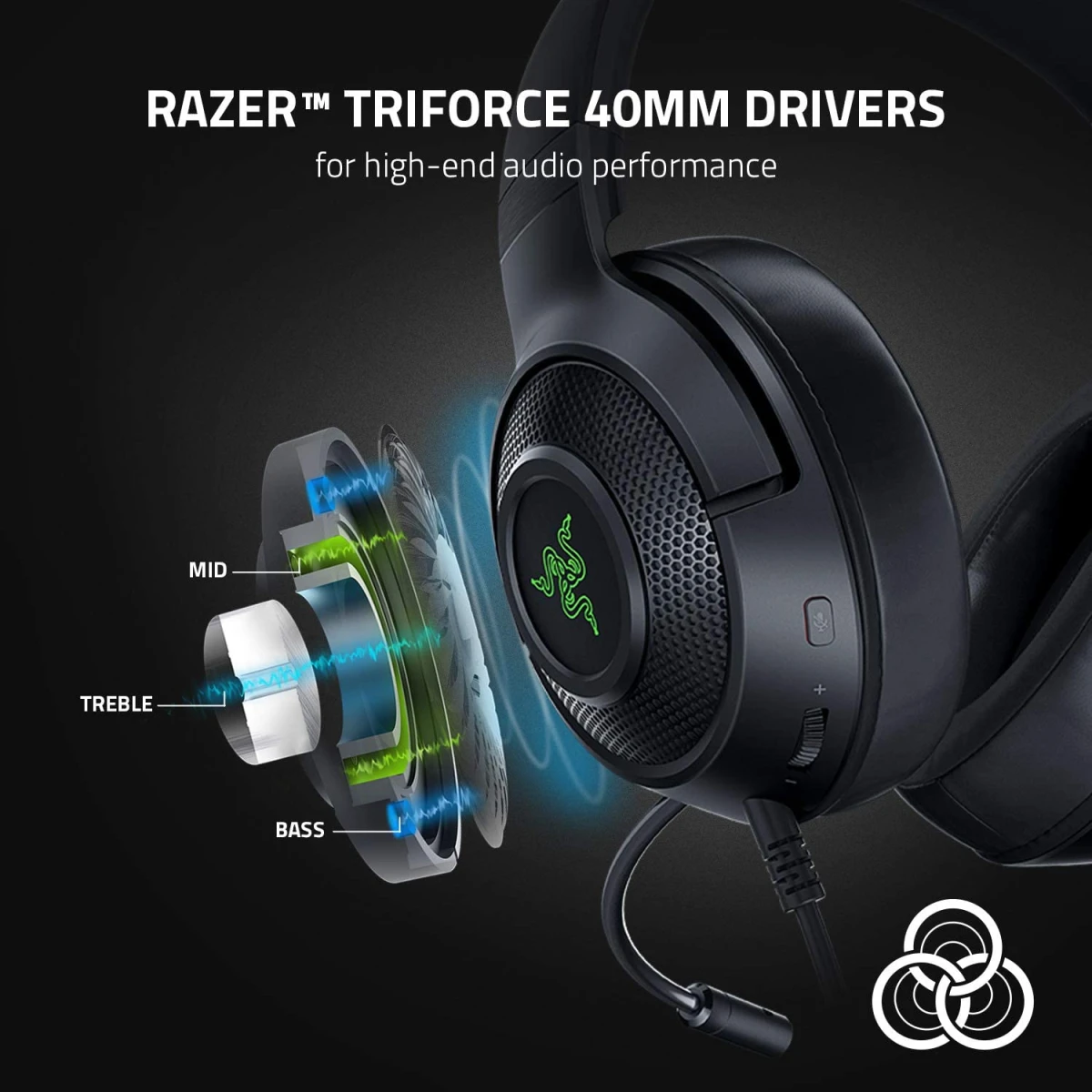 Razer Kraken V3 X Wired USB 7.1 Surround Sound Lightweight Build Triforce 40mm Drivers HyperClear Cardioid Mic Chroma RGB Lighting - Black