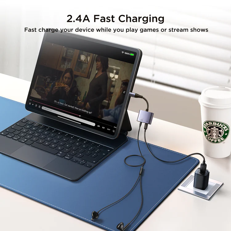 JOYROOM SY-L01 Audio-Transfer Series 2-in-1 Audio Adapter Lightning to 3.5mm+Lightning-Black