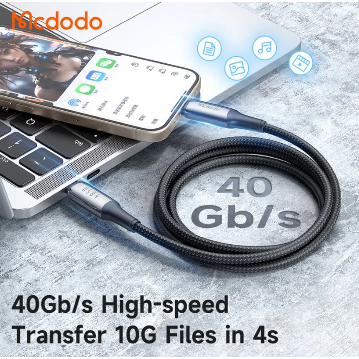 Mcdodo CA-2990 Thunderbolt 4 Data Charger Cable USB Type-C To Type-C 240W 5A USB 4.0 Super Cable 1.2M