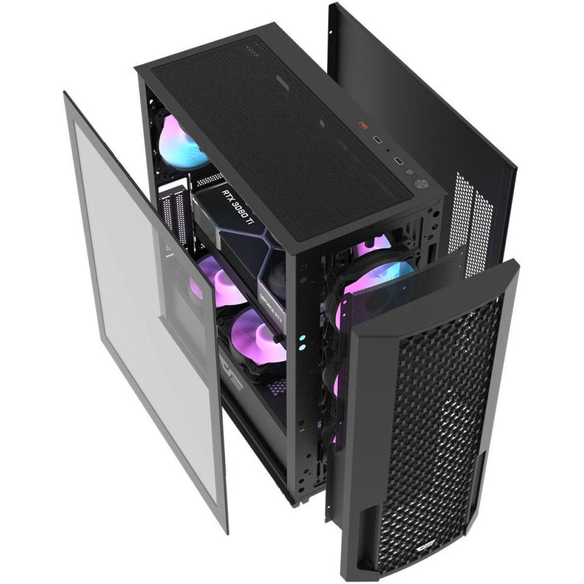 DarkFlash DF2100 Computer Case E-ATX/ATX/M-ATX/ITX, 4x pre-installed ARGB Fans, up to 360mm Radiators & 11x 120mm Fans Support, SPCC + ABS, 3x USB-A / 3.5mm Audio Jack Port - Black