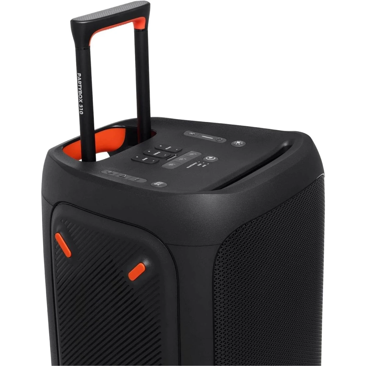 JBL Partybox 310 Portable Party Speaker 240W Output Power 2x 6.5" Woofers & Two 2.5" Tweeters Up to 18 Hours of Play Time USB Playback & Device Charging, Wheels & Telescoping Handle, IPX4 Splashproof - Black