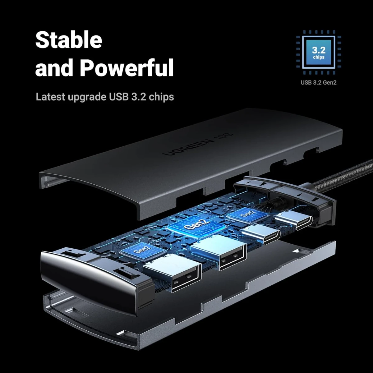 UGREEN CM480 USB C Hub 10Gbps, 4 Ports USB 3.2 HUB with 2 USB-C 3.2 and 2 USB-A 3.2, USB Port Extender for MacBook Pro, MacBook Air, Acer Aspire, HP Laptops, iPad Pro, iPhone 15/15 Pro Max