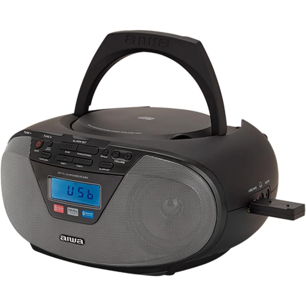 Aiwa BBTU-400BK Portable CD Radio with Bluetooth and USB, Color Display, RDS, FM PLL, Alarm Function, Colour Black