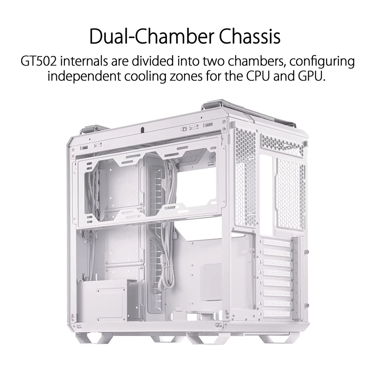 ASUS TUF GT502 Plus Dual Chamber Design Independent Cooling Zones for The CPU & GPU w/ Pre-installed 4 ARGB Fans - White