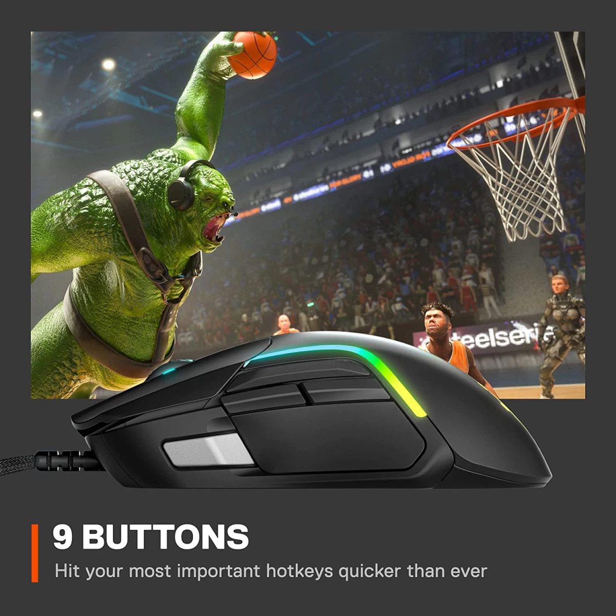 SteelSeries Rival 5 PrismSync RGB Lighting 9 Buttons 18,000 CPI TrueMove Air Optical Sensor - Black