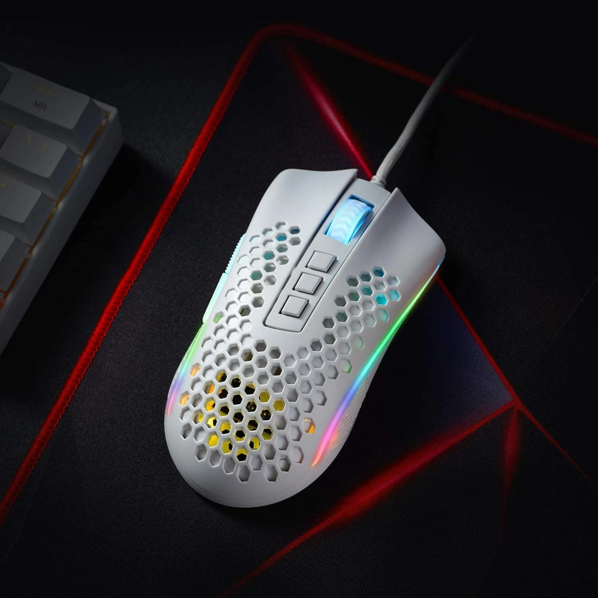 Redragon M808 Storm Lightweight RGB 85g Honeycomb Shell - White