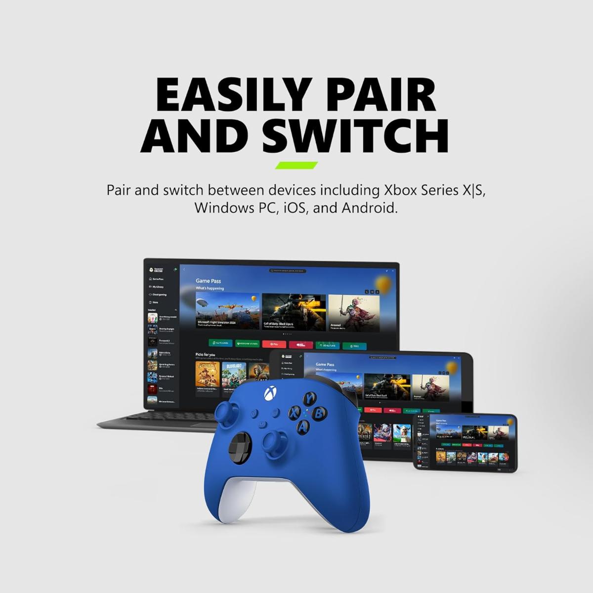 XBOX Wireless Gaming Controller Shock Blue Play on Xbox, Windows, Android, iOS, FireTV Sticks, Smart TVs, VR Headsets