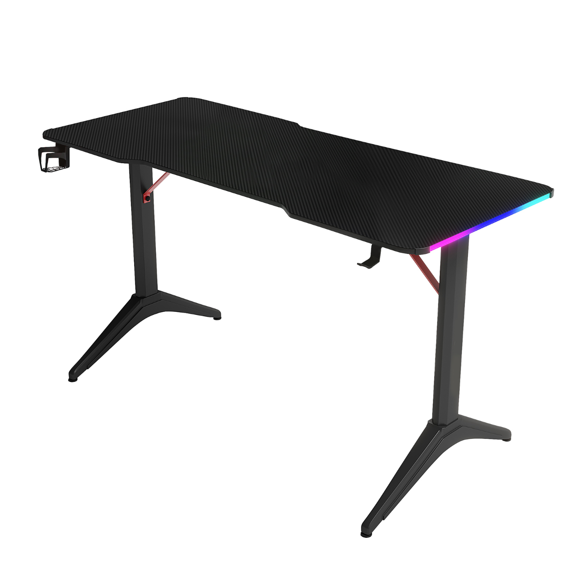 Gaming Desk 1200*600*800 with RGB LED Lighting Carbon Fiber Top Cup Holder Headphone Hook