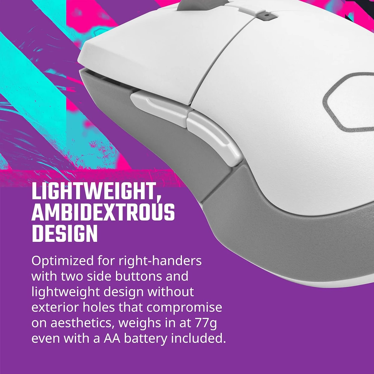 Cooler Master MM311 Wireless Gaming Mouse Adjustable 10,000 DPI Palm|Claw Grip PixArt Optical Sensor PTFE Feet RGB Lighting - White