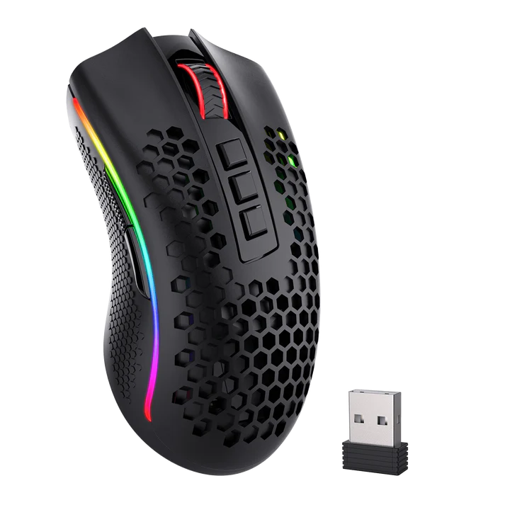 Redragon M808 Storm Lightweight RGB Wireless Gaming Mouse, Honeycomb Shell - 12,400 DPI Optical Sensor - 7 Programmable Buttons, Black