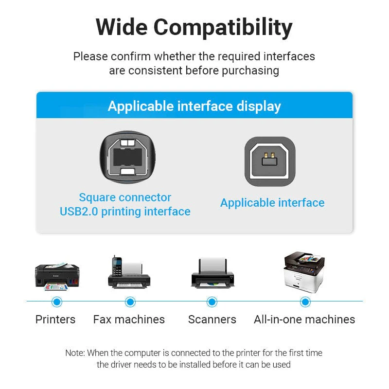 Vention USB Printer Cable USB 2.0 Type A Male To B Male Sync Data Scanner Printer Cable  USB Printer 3M