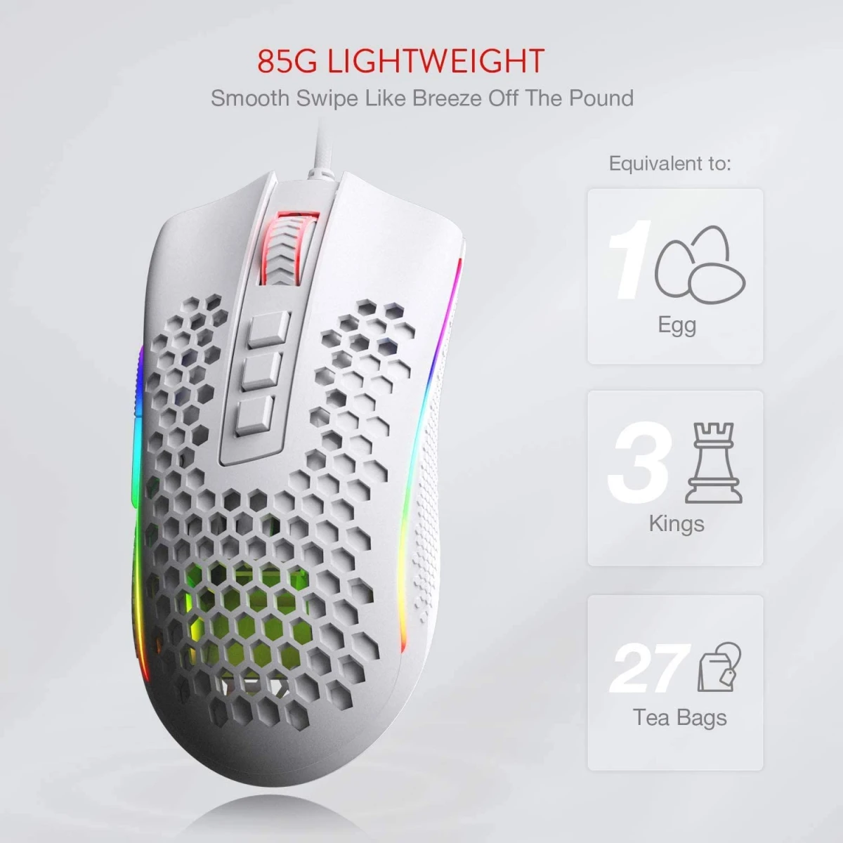 Redragon M808 Storm Lightweight RGB 85g Honeycomb Shell - White
