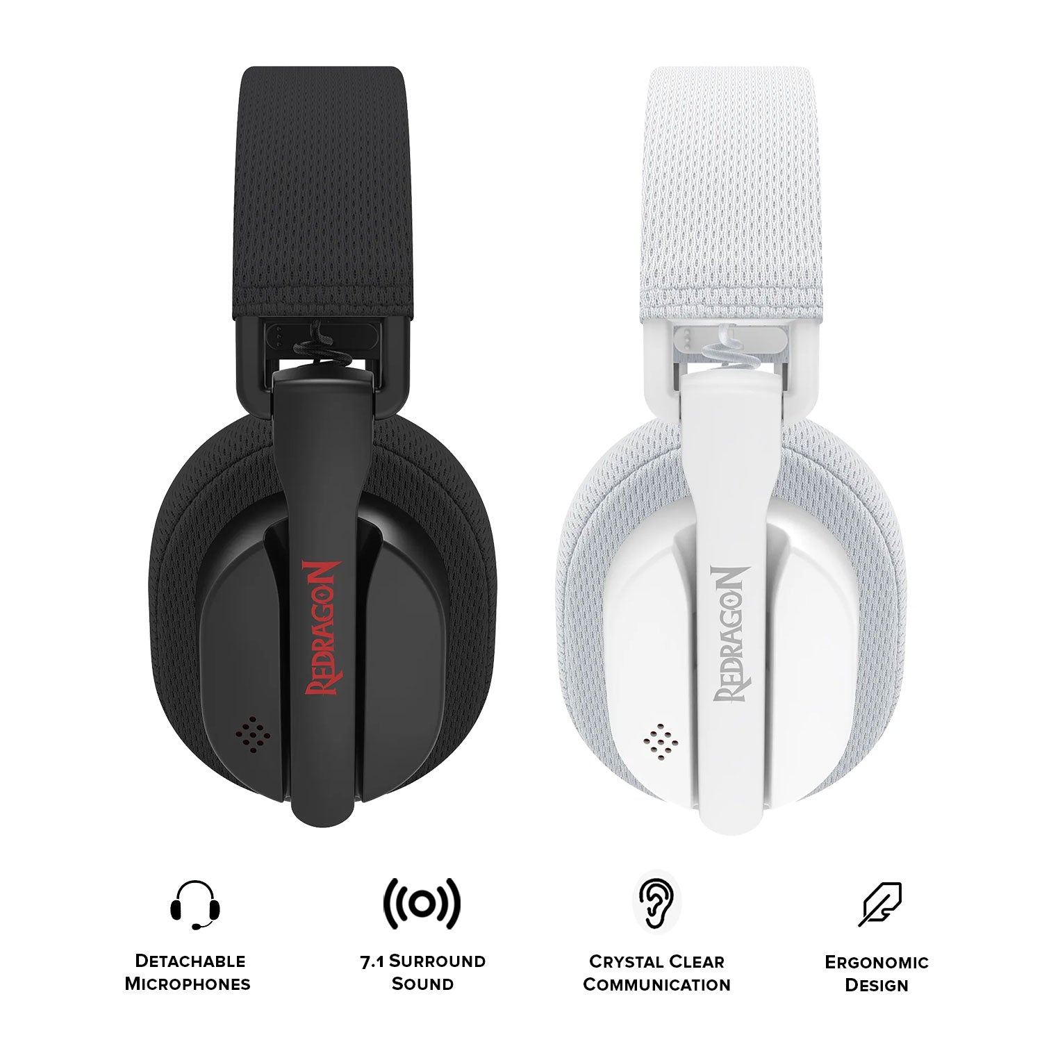 Redragon H888 Wireless Gaming Headset with 7.1 Surround Sound, Tri-Mode Gaming Headphones, 168G Lightweight Design - Detachable Mic - 40MM Driver Soft Memory Foam Padding Gamer Headset for PC, Black
