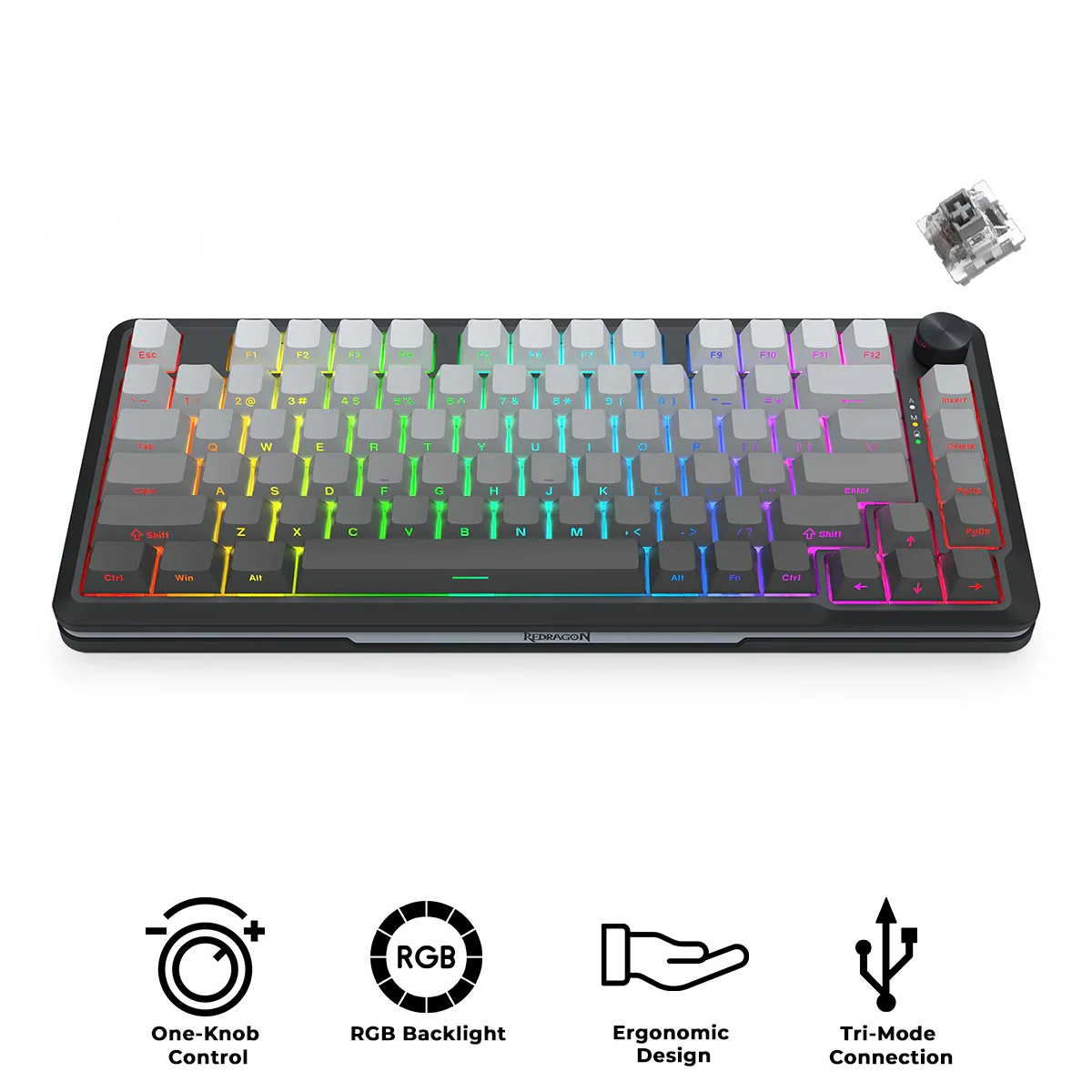 Redragon Cyrus Pro K681SP RGB Wireless 75% Hot-Swappable Gasket Mechanical Keyboard with Knob (RPC Linear Switch) (Gradient Grey)