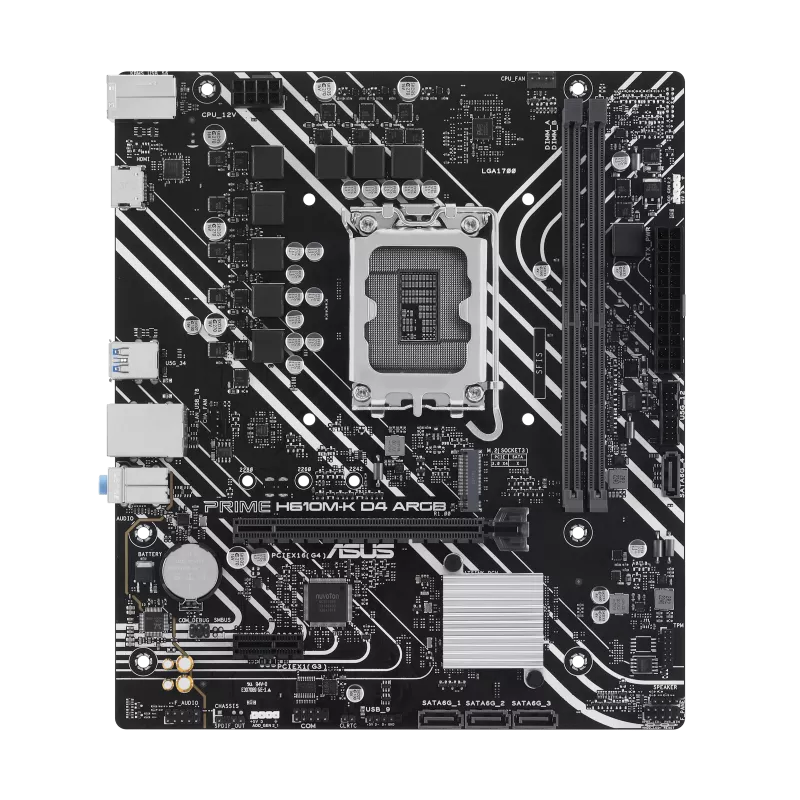 ASUS PRIME H610M-K Micro-ATX motherboard with DDR4, PCIe 4.0, M.2 slot, Realtek 1 Gb Ethernet, HDMI™, USB 5Gbps, SATA 6 Gbps, Two-Way AI Noise Cancelation, Aura Sync